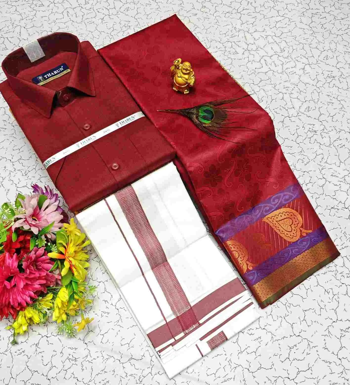 Garnet Maroon Paisley Contrast Kubera Silk Couple Combo